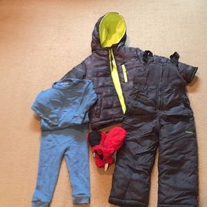 Boys ski outfit - jacket, bib, long johns, mittens
